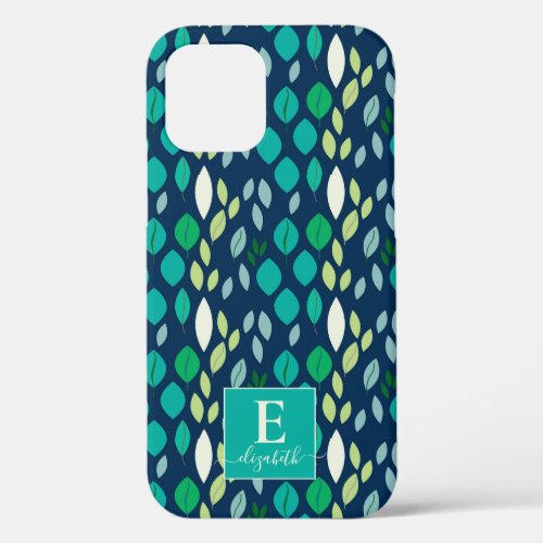 Fresh Leaf Pattern in Blue Teal and Green iPhone 12 Case