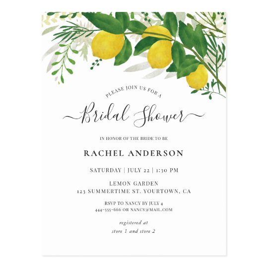 Fresh Lemon Bridal Shower Invitation Postcard | Zazzle.com