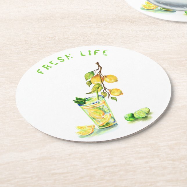 Fresh Lemon Drink Paper Coaster - Custom Text (Angled)