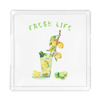 Fresh Lemon Drink Party Acrylic Tray - Custom Text