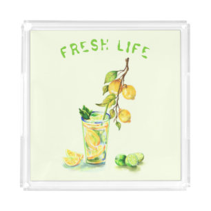 Fresh Lemon Drinks Party Acrylic Tray Custom Text