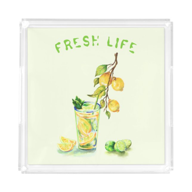 Fresh Lemon Drinks Party Acrylic Tray Custom Text (Front)