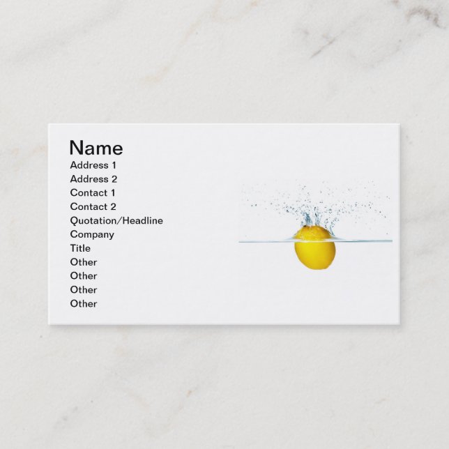 Fresh Lemon Falling Into Water Business Card (Front)