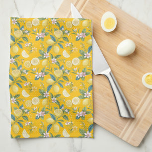 Fresh Lemon Floral Botanical Pattern Kitchen Towel