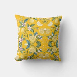 Fresh Lemon Floral Botanical Pattern  Throw Pillow