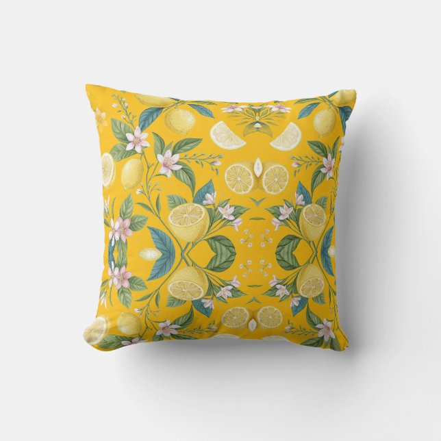 Fresh Lemon Floral Botanical Pattern  Throw Pillow (Front)