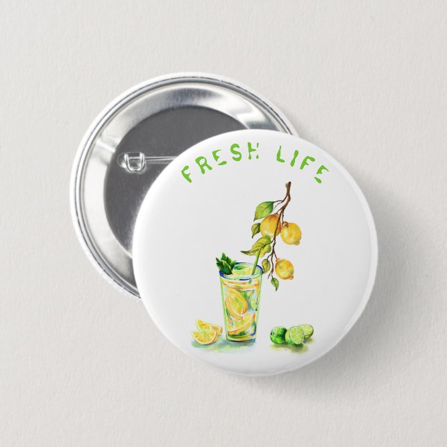 Fresh Lemon Juice Cool Drink Lemonade Summer Party Button (Front & Back)