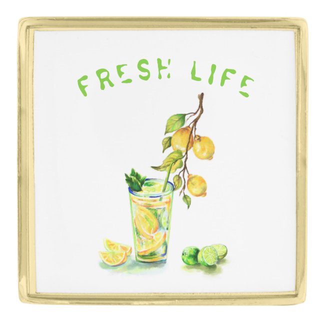 Fresh Lemon Juice Cool Drink Lemonade Summer Party Gold Finish Lapel Pin (Front)
