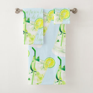 Fresh Lemon Lime Typography Customized Bath Towel Set