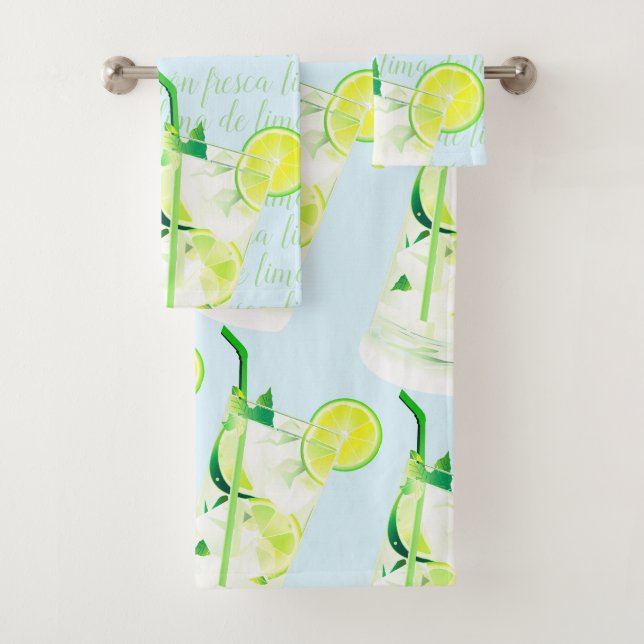 Fresh Lemon Lime Typography Customized Bath Towel Set (Insitu)