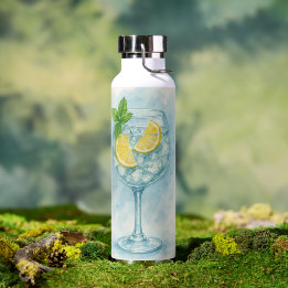 Fresh Lemon & Mint Gin & Tonic – Watercolor  Water Bottle
