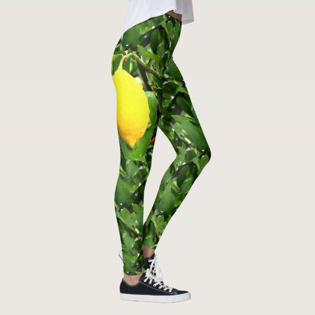 Fresh Lemon on Tree with Dewdrops Nature Photograp Leggings (Right)