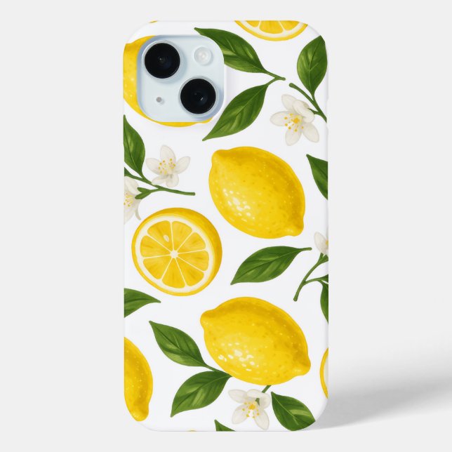 Fresh Lemon Pattern with Leaves & Blossoms  Case-Mate iPhone Case (Back)