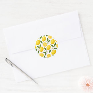 Fresh Lemon Pattern with Leaves & Blossoms Classic Round Sticker