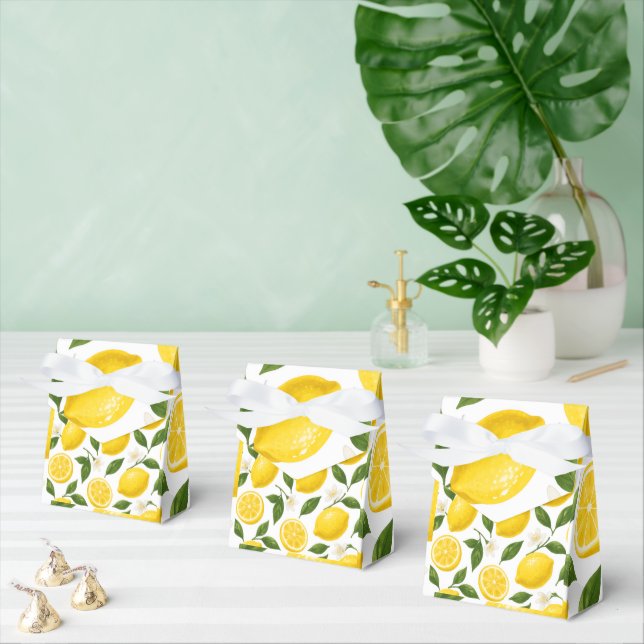 Fresh Lemon Pattern with Leaves & Blossoms Favor Boxes (Multiple)