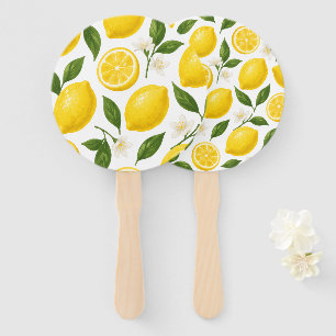 Fresh Lemon Pattern with Leaves & Blossoms Hand Fan