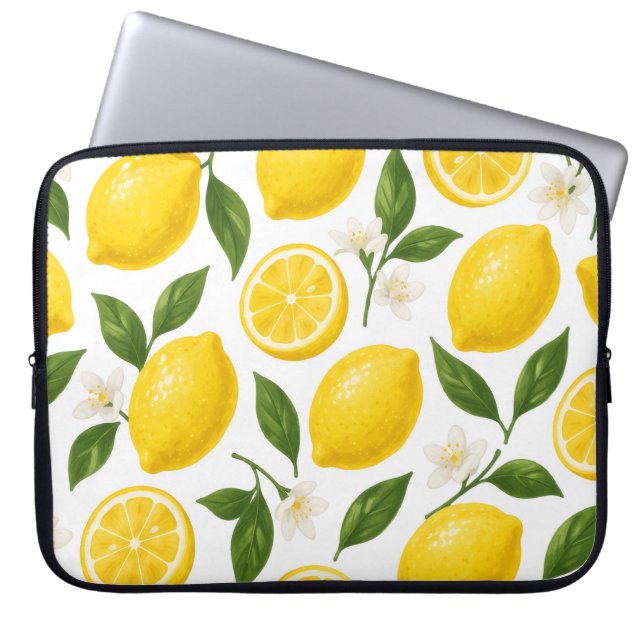Fresh Lemon Pattern with Leaves & Blossoms  Laptop Sleeve (Front)