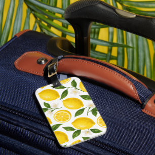 Fresh Lemon Pattern with Leaves & Blossoms Luggage Tag