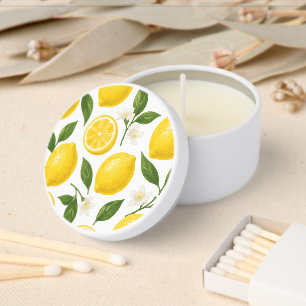 Fresh Lemon Pattern with Leaves & Blossoms Mini Candle Favors