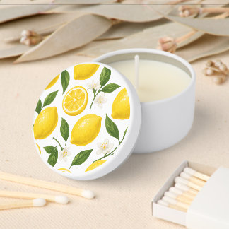 Fresh Lemon Pattern with Leaves & Blossoms Mini Candle Favors