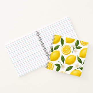 Fresh Lemon Pattern with Leaves & Blossoms Notebook