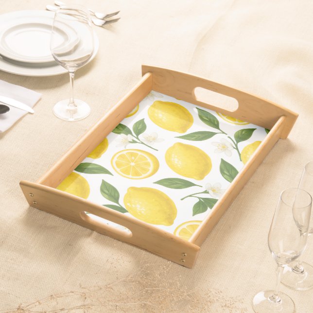 Fresh Lemon Pattern with Leaves & Blossoms  Serving Tray (Front)