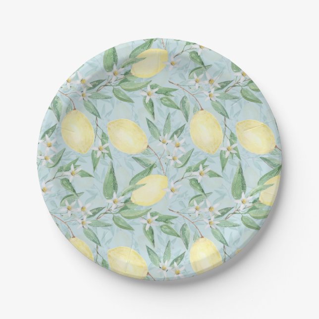 Fresh lemon yellow citrus paper plates (Front)