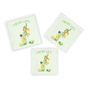 Fresh Lemons Drink Party Acrylic Tray Custom Text