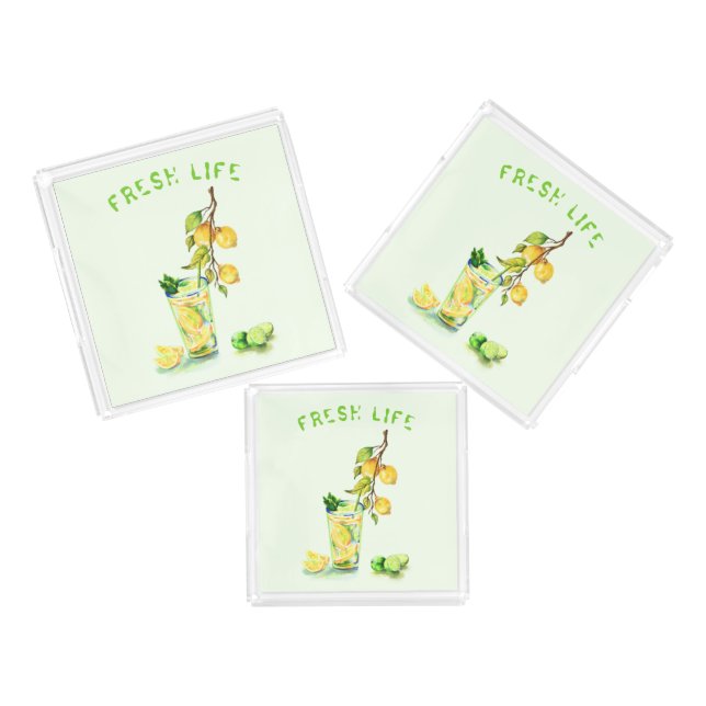 Fresh Lemons Drink Party Acrylic Tray Custom Text (Set)