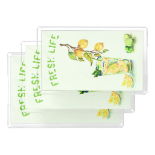 Fresh Lemons Drinks Party Acrylic Tray - Your Text