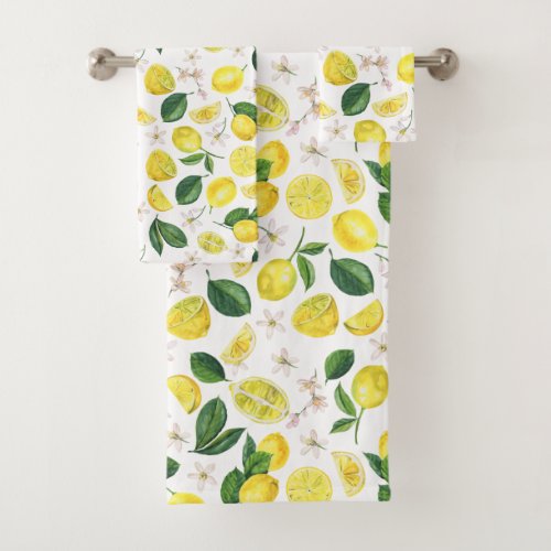 Fresh Lemons Floral Citrus Fruits Summer Pattern Bath Towel Set