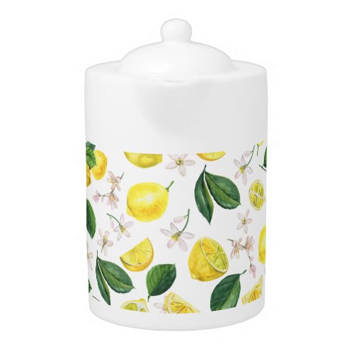 Fresh Lemons Floral Citrus Fruits Summer Pattern Teapot