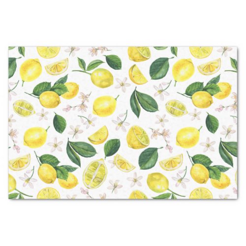 Fresh Lemons Floral Citrus Fruits Summer Pattern Tissue Paper