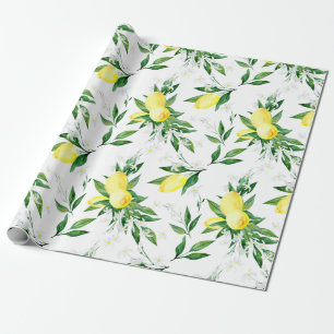 Fresh Lemons Greenery Blossom Watercolor Wrapping Paper