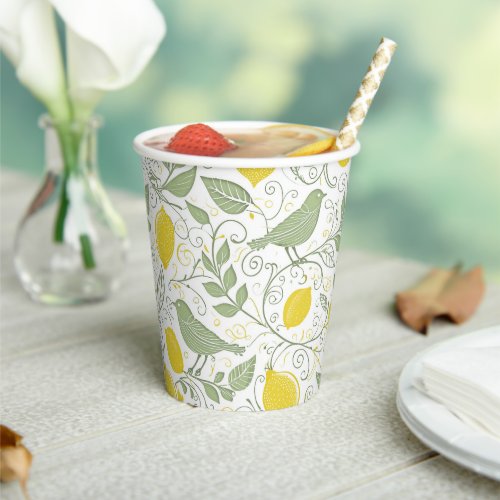 Fresh Lemons Leaves and Birds ID1052 Paper Cups