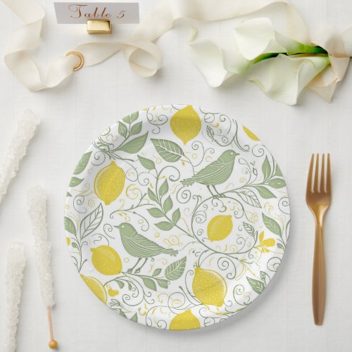 Fresh Lemons Leaves and Birds ID1052 Paper Plates