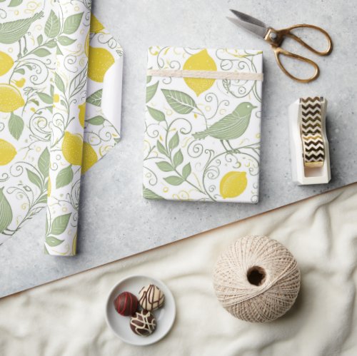 Fresh Lemons Leaves and Birds ID1052 Wrapping Paper