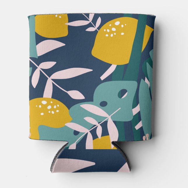 Fresh Lemons: Overlapping Vintage Pattern Can Cooler (Front)