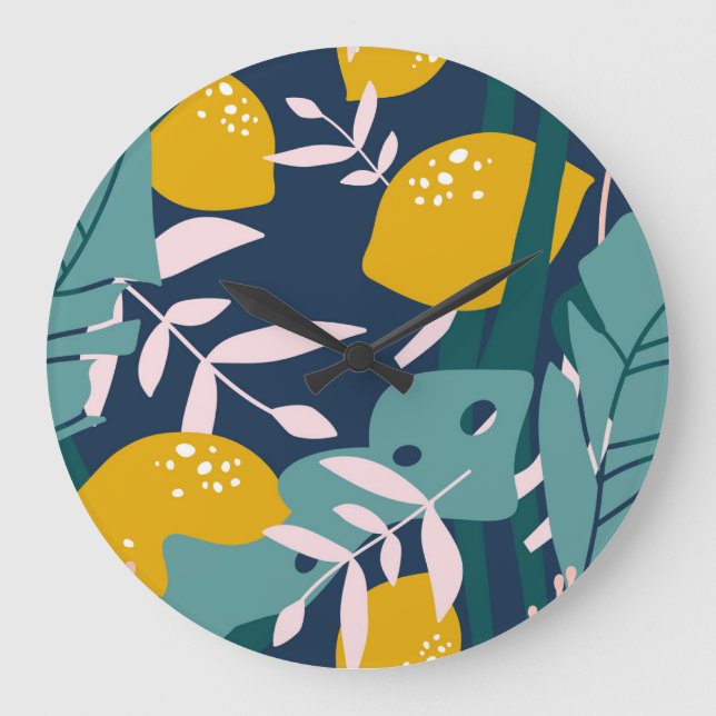 Fresh Lemons: Overlapping Vintage Pattern Large Clock (Front)