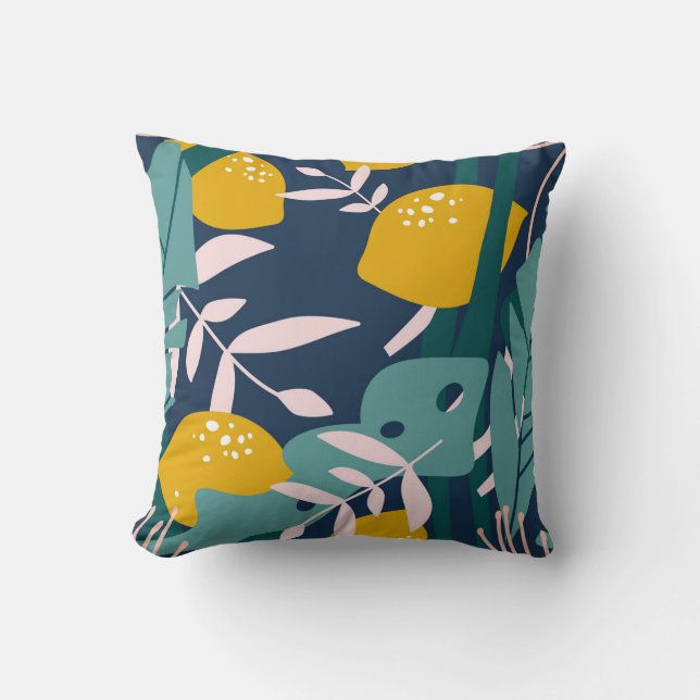 Fresh Lemons: Overlapping Vintage Pattern Throw Pillow (Front)