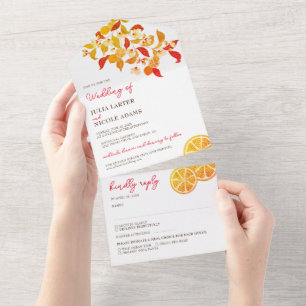 Fresh Lemony Love Citrus Foliage Wedding All In One Invitation