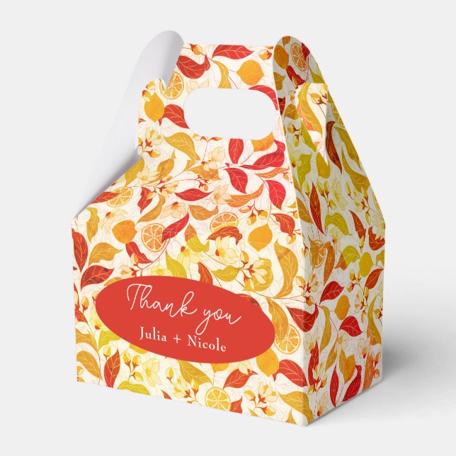 Fresh Lemony Love Citrus Foliage Wedding Favor Boxes (Front Side)