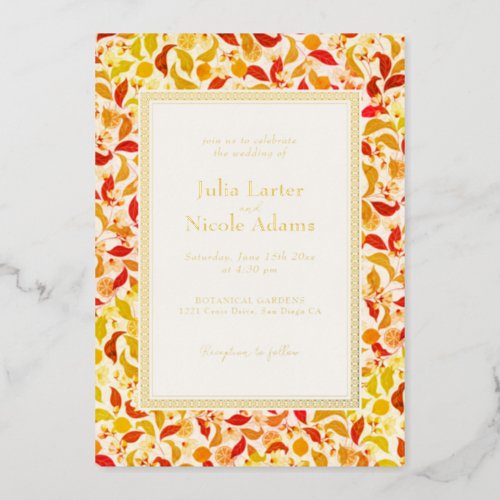 Fresh Lemony Love Citrus Foliage Wedding Foil Invitation