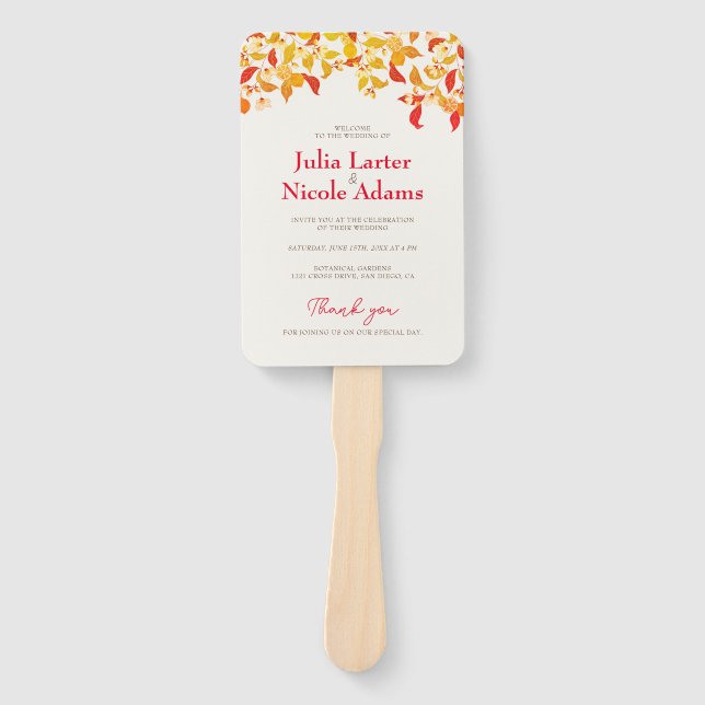 Fresh Lemony Love Citrus Foliage Wedding Hand Fan (Front)