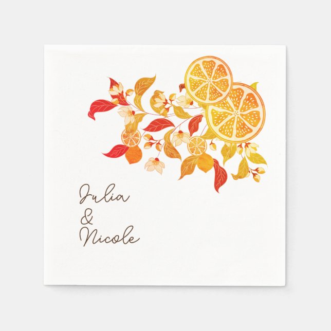 Fresh Lemony Love Citrus Foliage Wedding Napkins (Front)
