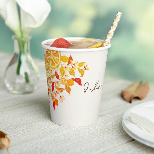 Fresh Lemony Love Citrus Foliage Wedding Paper Cups (Insitu)