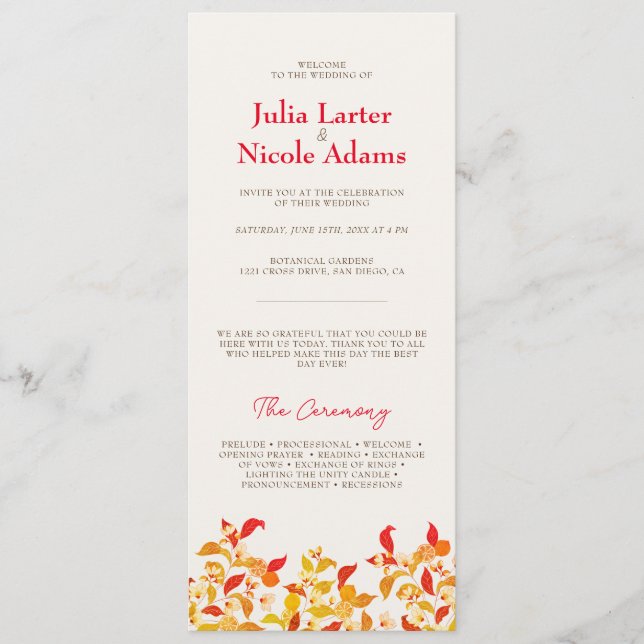 Fresh Lemony Love Citrus Foliage Wedding Program (Front)