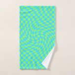 Fresh Light Blue &amp; Green Warped Checkered Pattern  Hand Towel