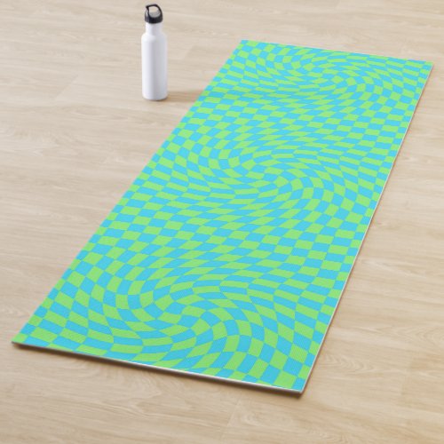 Fresh Light Blue  Green Warped Checkered Pattern  Yoga Mat