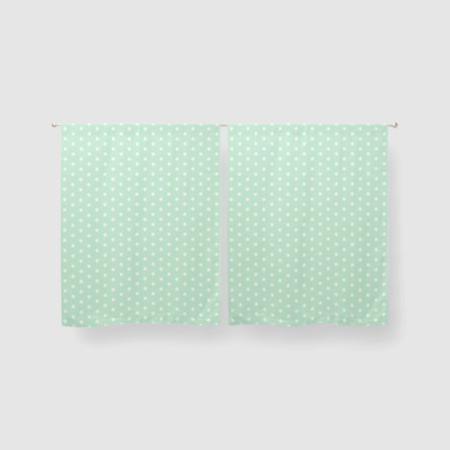 Fresh Light Pastel Green White Polka Dot Patterned Blackout Curtains (Pair)